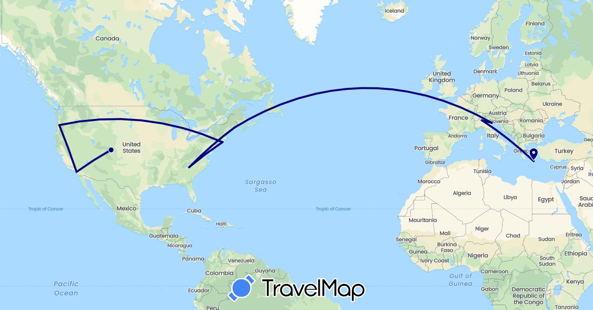 TravelMap itinerary: driving in Greece, Italy, United States (Europe, North America)